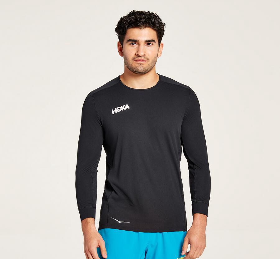 Hoka One One Performance 3/4 Sleeve - Men Tops - Black,Australia SXZ-459618